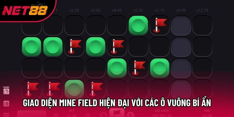 Giao diện Mine Field hiện đại với các ô vuông bí ẩn